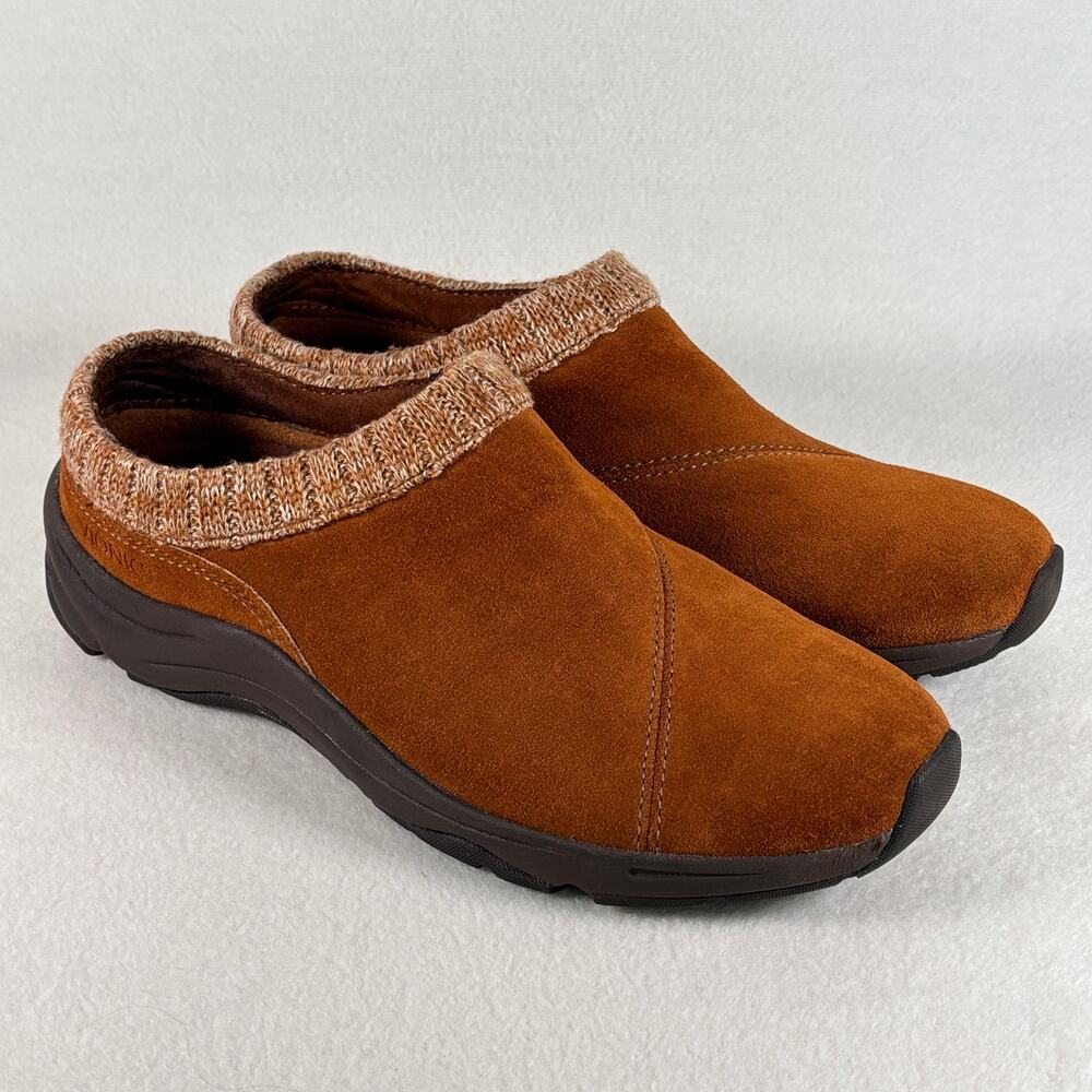 Vionic Arbor Brown Suede Knit Collar Orthotic Slip On Clogs Mules Women's 9